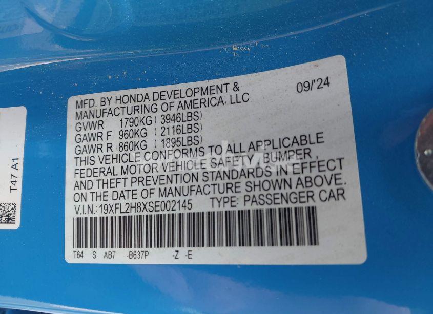 Photo 9 of 2025 Honda Civic SPORT (VIN 19XFL2H8XSE002145)