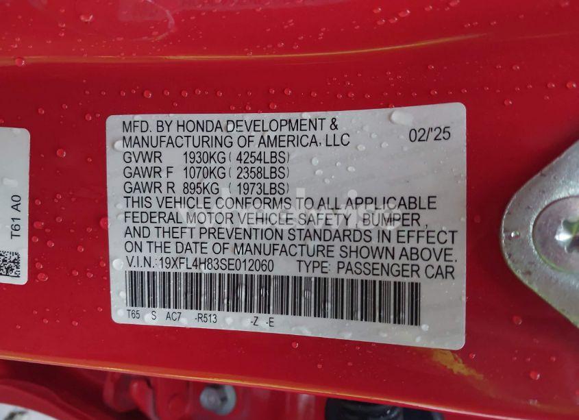 Photo 9 of 2025 Honda Civic HYBRID SPORT (VIN 19XFL4H83SE012060)