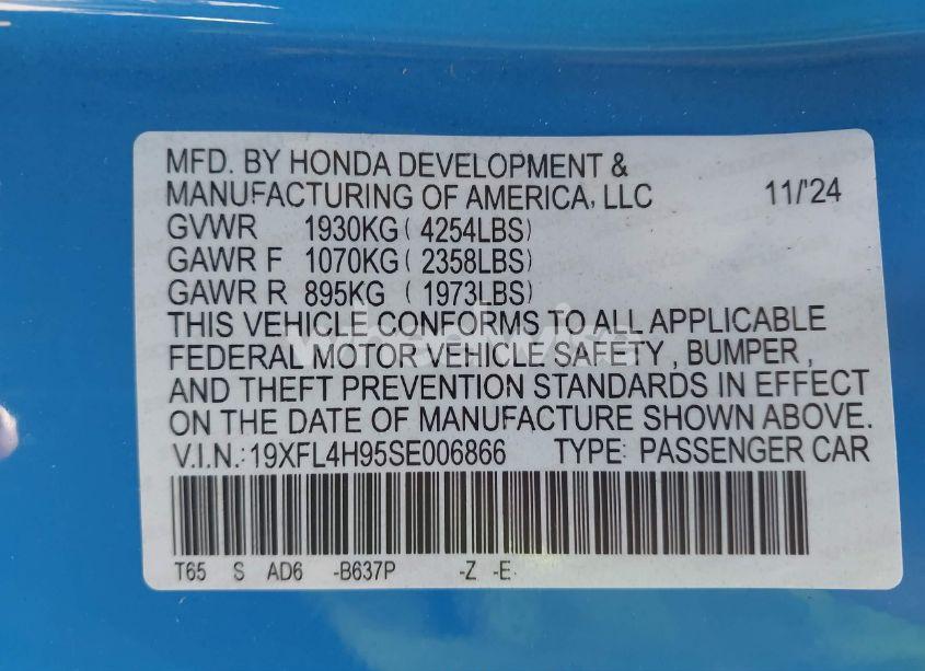 Photo 9 of 2025 Honda Civic HYBRID SPORT TOURING (VIN 19XFL4H95SE006866)
