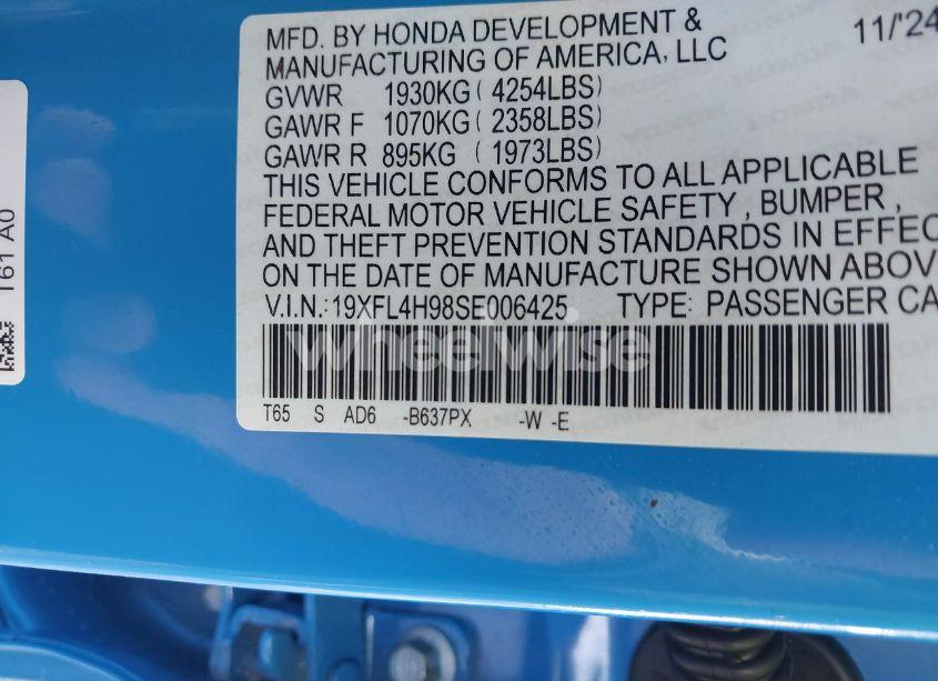 Photo 9 of 2025 Honda Civic HYBRID SPORT TOURING (VIN 19XFL4H98SE006425)