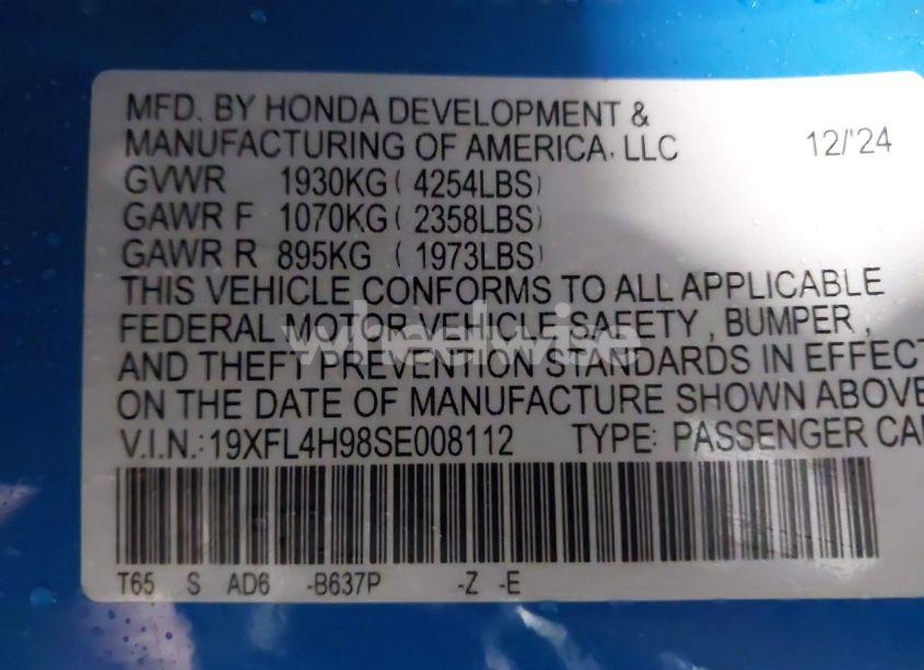 Photo 9 of 2025 Honda Civic HYBRID SPORT TOURING (VIN 19XFL4H98SE008112)