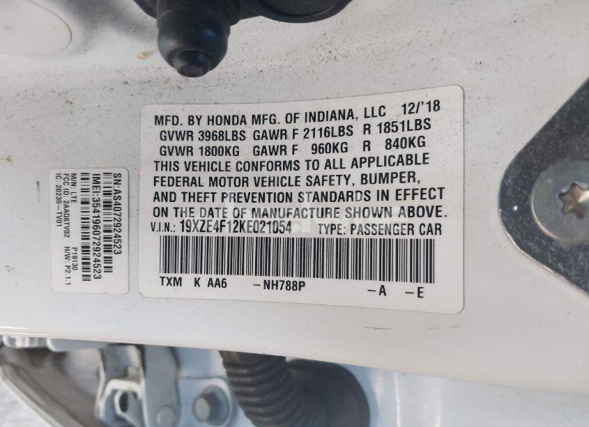 Photo 9 of 2019 Honda Insight LX (VIN 19XZE4F12KE021054)