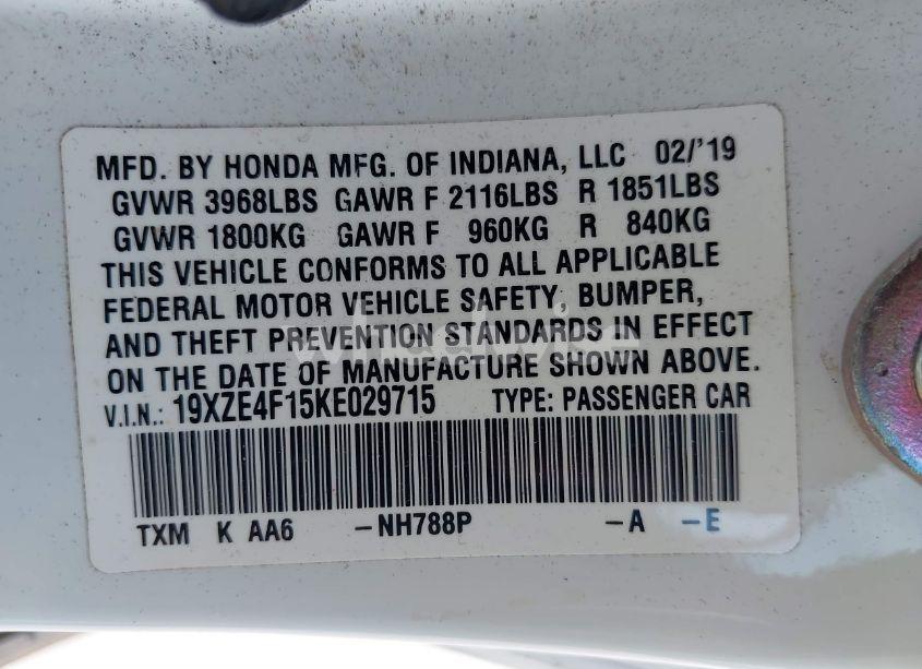 Photo 9 of 2019 Honda Insight LX (VIN 19XZE4F15KE029715)