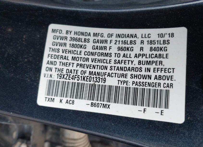 Photo 9 of 2019 Honda Insight EX (VIN 19XZE4F51KE013319)