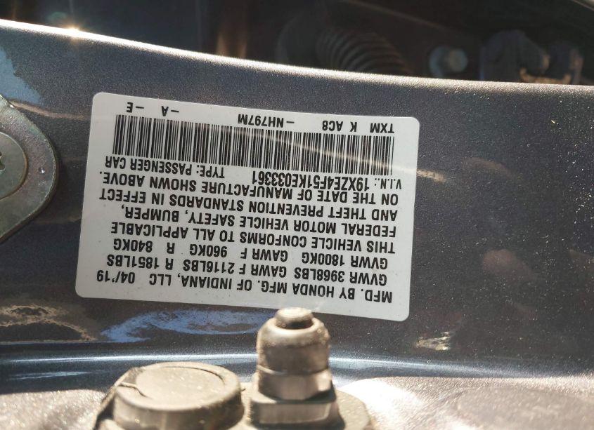 Photo 9 of 2019 Honda Insight EX (VIN 19XZE4F51KE033361)