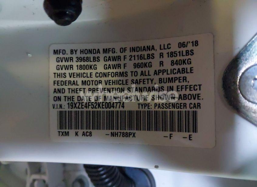 Photo 9 of 2019 Honda Insight EX (VIN 19XZE4F52KE004774)