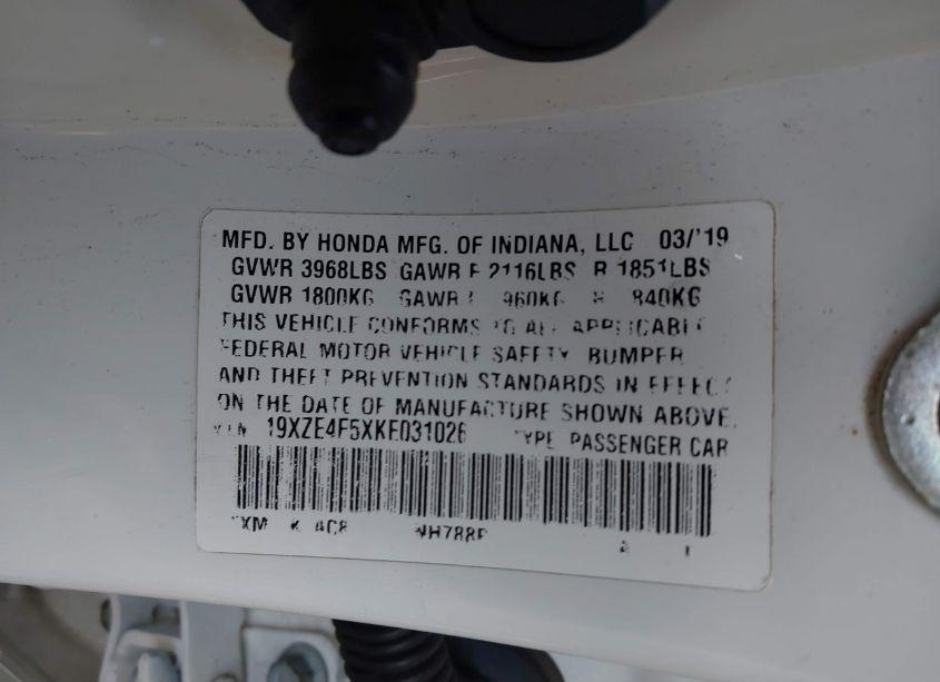 Photo 9 of 2019 Honda Insight EX (VIN 19XZE4F5XKE031026)