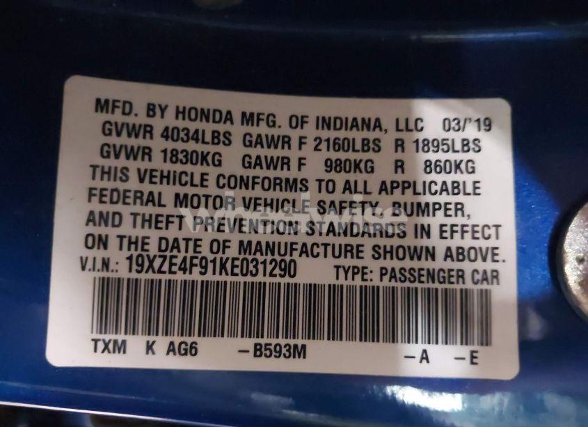 Photo 9 of 2019 Honda Insight TOURING (VIN 19XZE4F91KE031290)