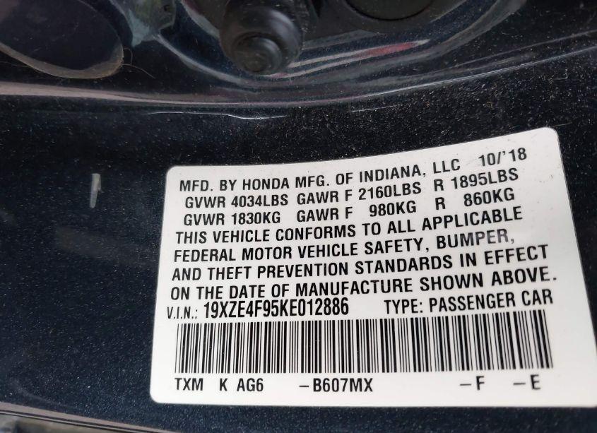 Photo 9 of 2019 Honda Insight TOURING (VIN 19XZE4F95KE012886)
