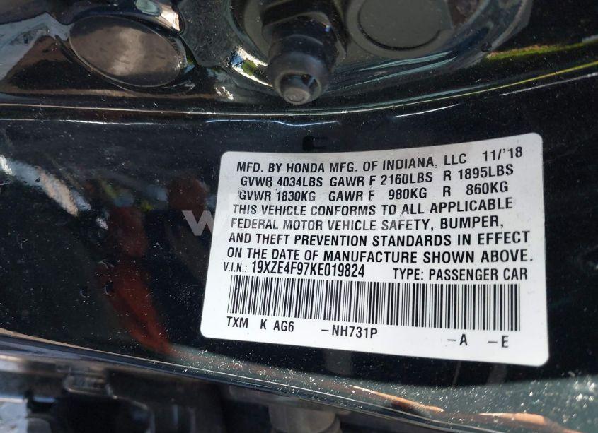 Photo 9 of 2019 Honda Insight TOURING (VIN 19XZE4F97KE019824)