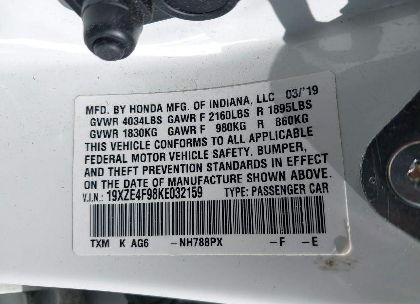 Photo 9 of 2019 Honda Insight TOURING (VIN 19XZE4F98KE032159)