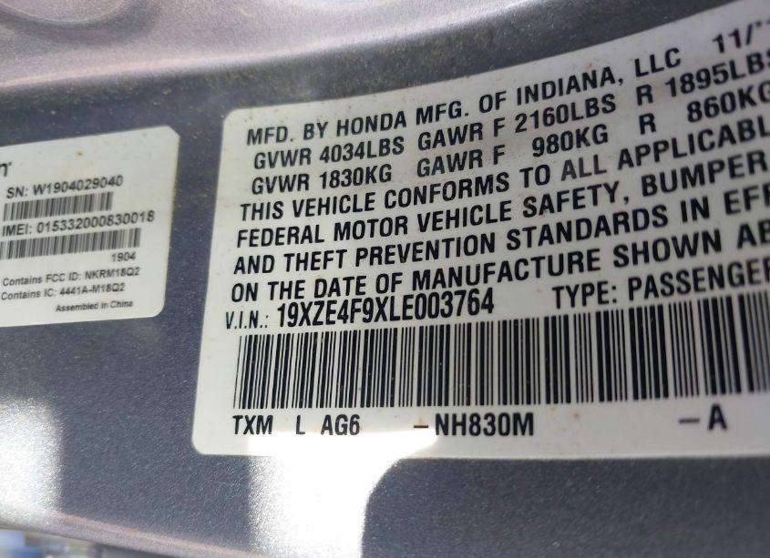 Photo 9 of 2020 Honda Insight TOURING (VIN 19XZE4F9XLE003764)