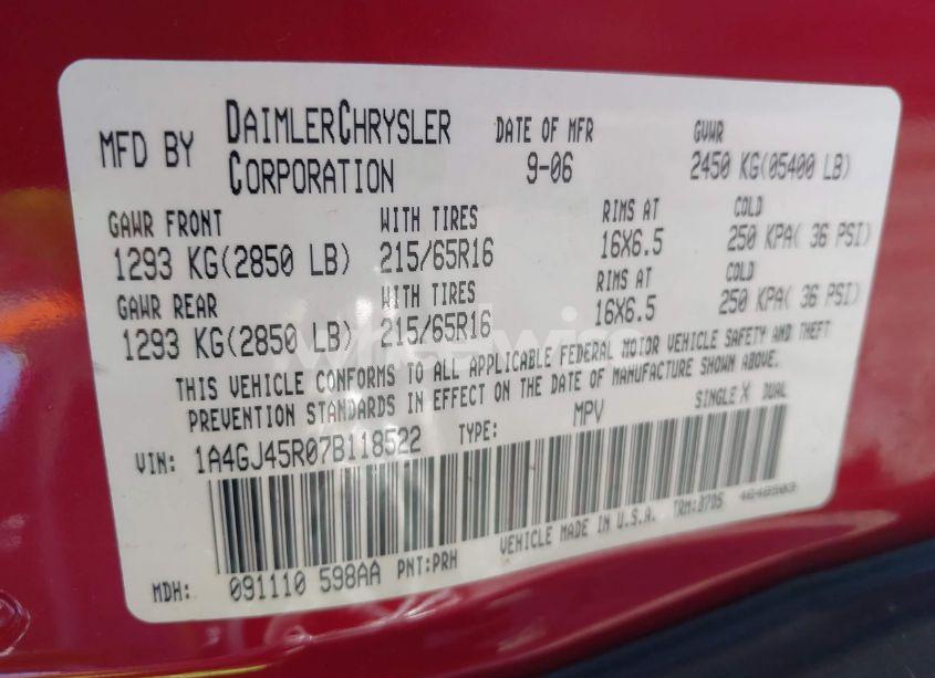 Photo 9 of 2007 Chrysler Town & COUNTRY (VIN 1A4GJ45R07B118522)