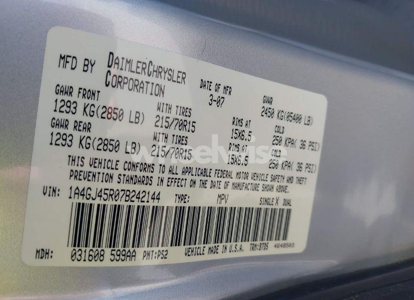 Photo 9 of 2007 Chrysler Town & COUNTRY (VIN 1A4GJ45R07B242144)