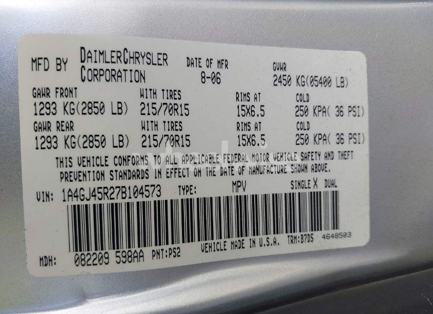 Photo 9 of 2007 Chrysler Town & COUNTRY (VIN 1A4GJ45R27B104573)