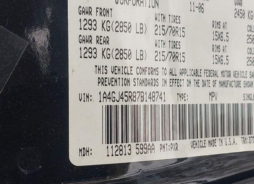 Photo 9 of 2007 Chrysler Town & COUNTRY (VIN 1A4GJ45R87B148741)