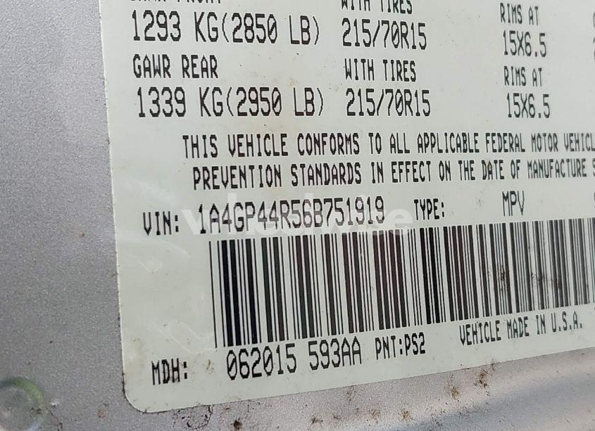 Photo 9 of 2006 Chrysler Town & COUNTRY LX (VIN 1A4GP44R56B751919)