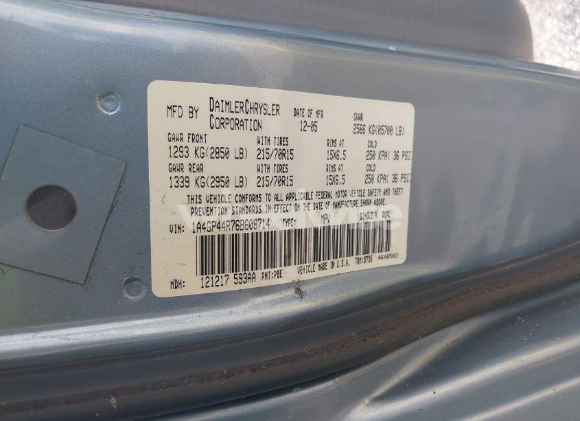 Photo 9 of 2006 Chrysler Town & COUNTRY LX (VIN 1A4GP44R76B608714)