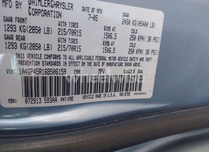 Photo 9 of 2006 Chrysler Town & COUNTRY (VIN 1A4GP45R16B506159)