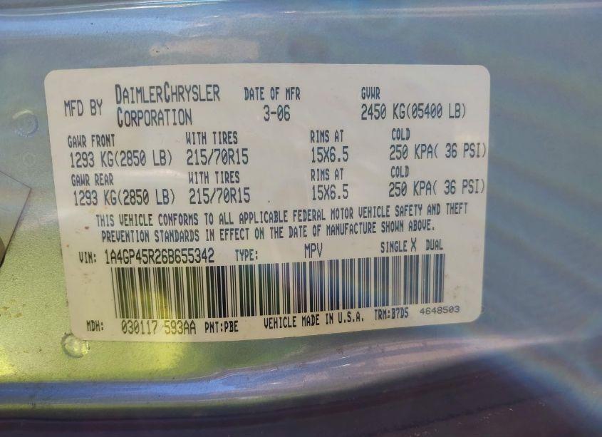 Photo 9 of 2006 Chrysler Town & COUNTRY (VIN 1A4GP45R26B655342)