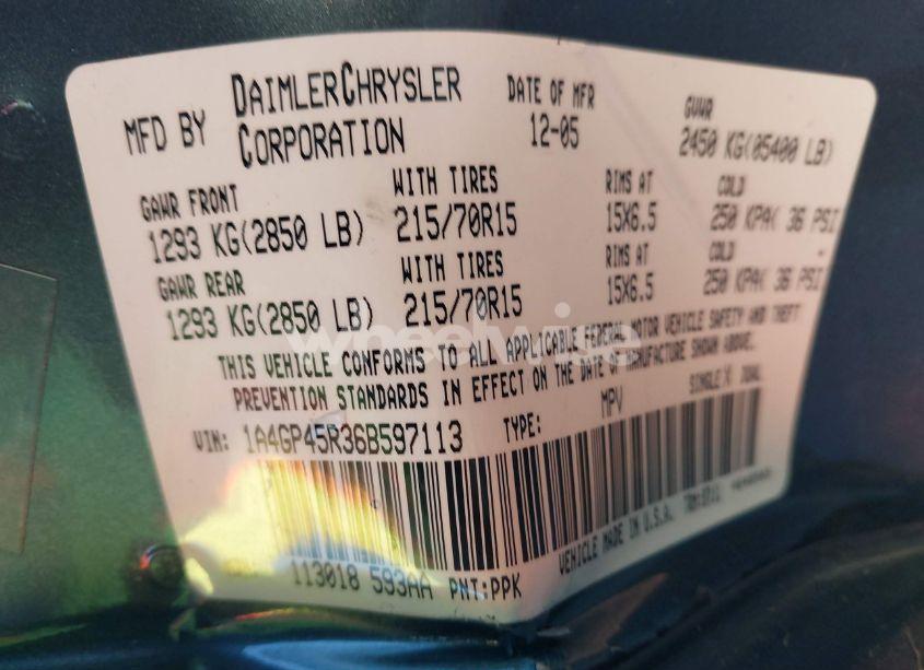 Photo 9 of 2006 Chrysler Town & COUNTRY (VIN 1A4GP45R36B597113)