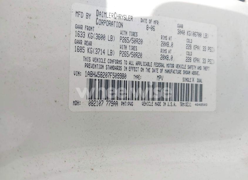 Photo 9 of 2007 Chrysler Aspen LIMITED (VIN 1A8HW58207F509980)