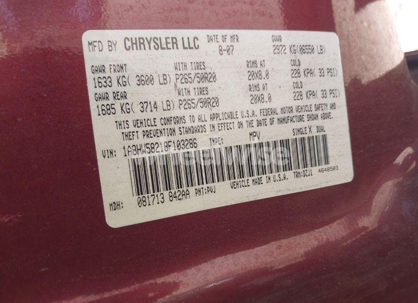 Photo 9 of 2008 Chrysler Aspen LIMITED (VIN 1A8HW58218F103286)