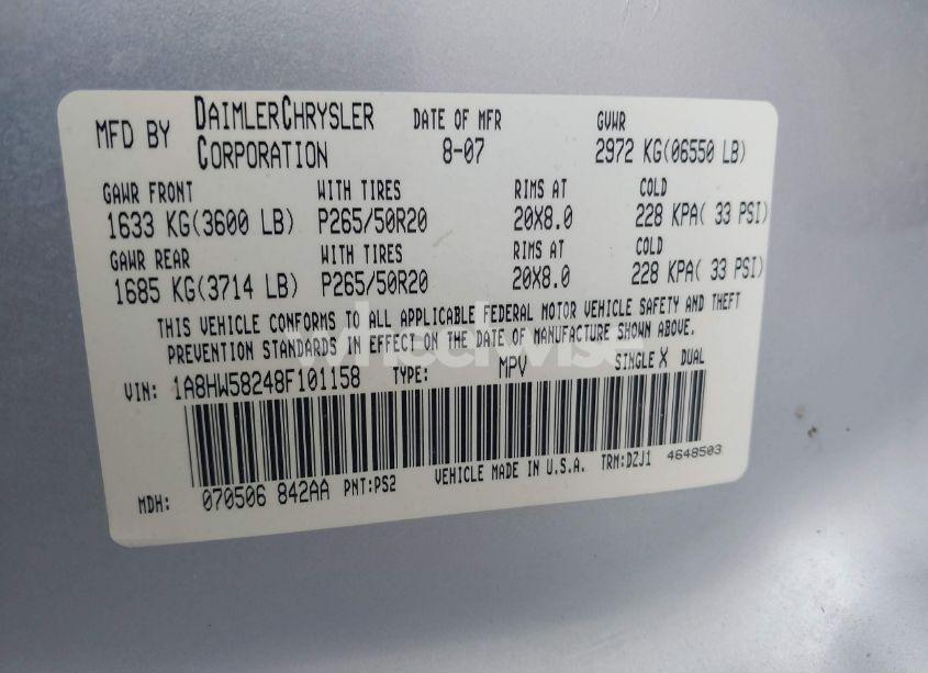 Photo 9 of 2008 Chrysler Aspen LIMITED (VIN 1A8HW58248F101158)