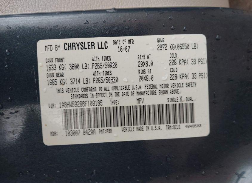 Photo 9 of 2008 Chrysler Aspen LIMITED (VIN 1A8HW58268F108189)