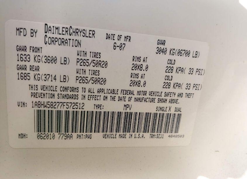 Photo 9 of 2007 Chrysler Aspen LIMITED (VIN 1A8HW58277F572512)