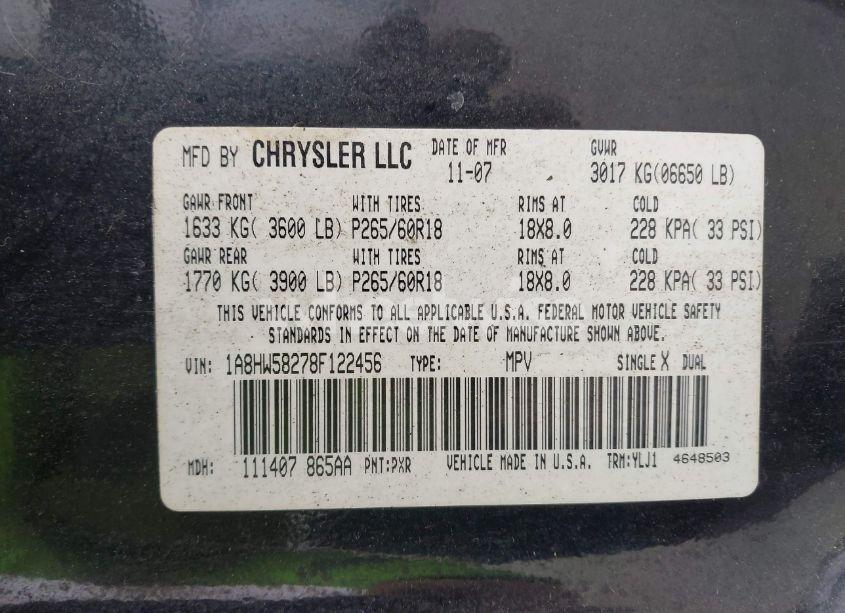 Photo 9 of 2008 Chrysler Aspen LIMITED (VIN 1A8HW58278F122456)
