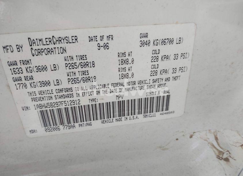 Photo 9 of 2007 Chrysler Aspen LIMITED (VIN 1A8HW58297F512912)