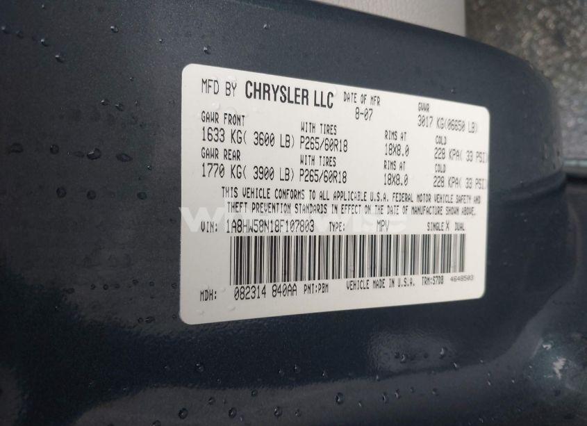 Photo 9 of 2008 Chrysler Aspen LIMITED (VIN 1A8HW58N18F107803)