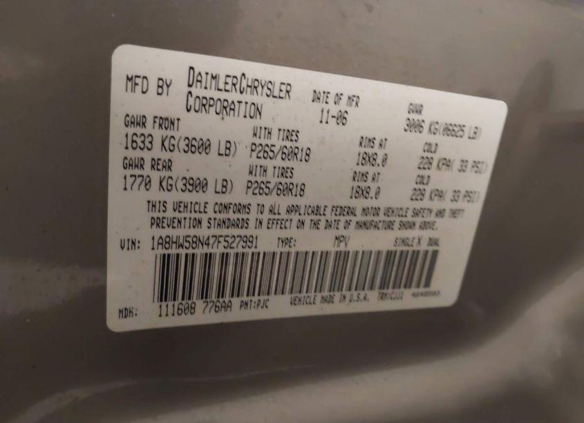 Photo 9 of 2007 Chrysler Aspen LIMITED (VIN 1A8HW58N47F527991)