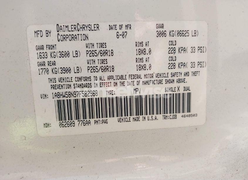 Photo 9 of 2007 Chrysler Aspen LIMITED (VIN 1A8HW58N97F582968)