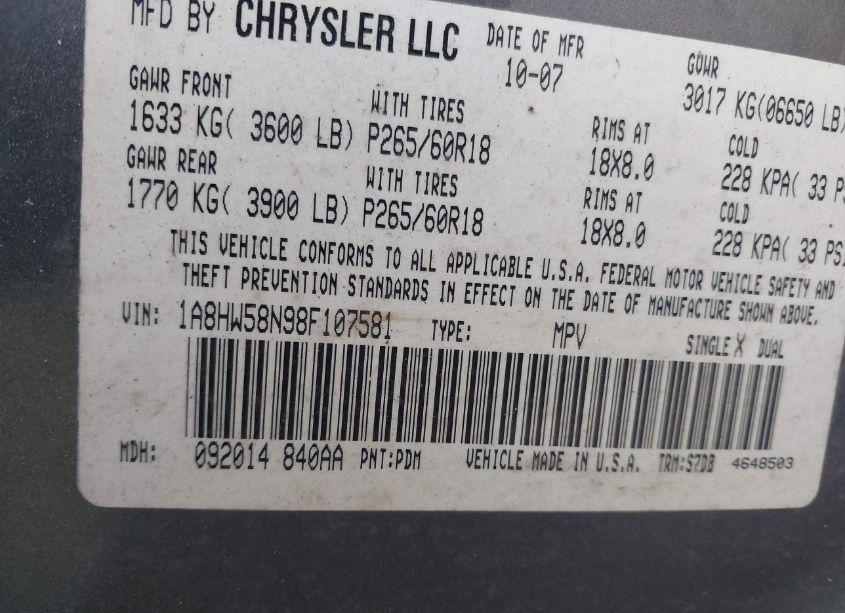 Photo 9 of 2008 Chrysler Aspen LIMITED (VIN 1A8HW58N98F107581)