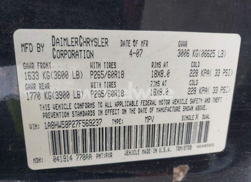 Photo 9 of 2007 Chrysler Aspen LIMITED (VIN 1A8HW58P27F569237)