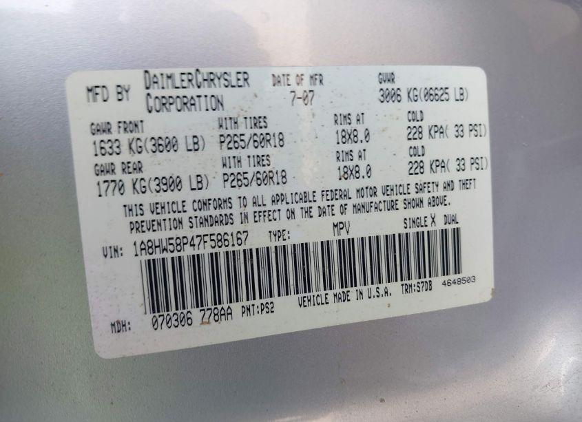 Photo 9 of 2007 Chrysler Aspen LIMITED (VIN 1A8HW58P47F586167)