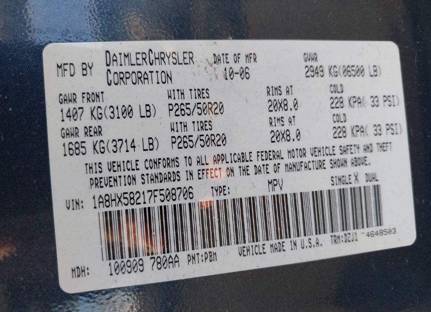 Photo 9 of 2007 Chrysler Aspen LIMITED (VIN 1A8HX58217F508706)