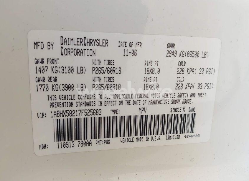 Photo 9 of 2007 Chrysler Aspen LIMITED (VIN 1A8HX58217F525683)