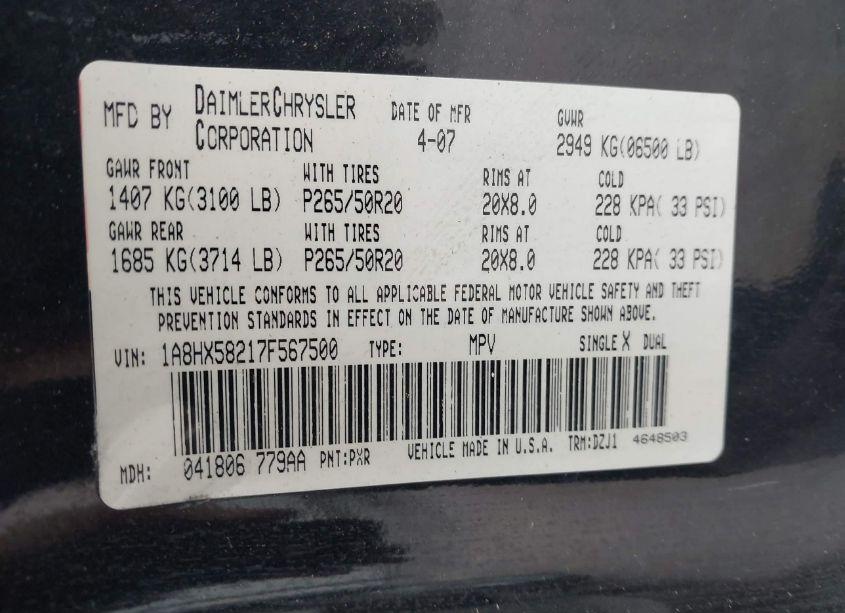 Photo 9 of 2007 Chrysler Aspen LIMITED (VIN 1A8HX58217F567500)