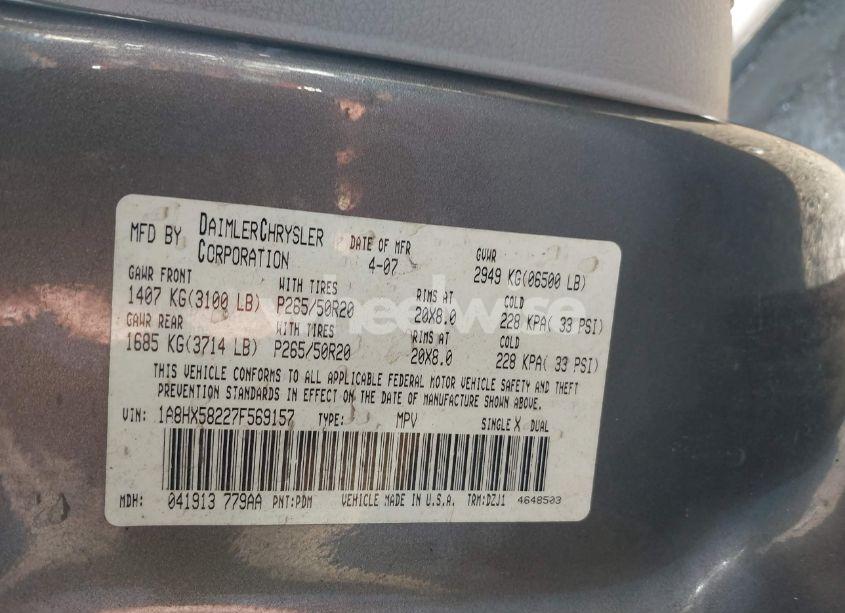 Photo 9 of 2007 Chrysler Aspen LIMITED (VIN 1A8HX58227F569157)