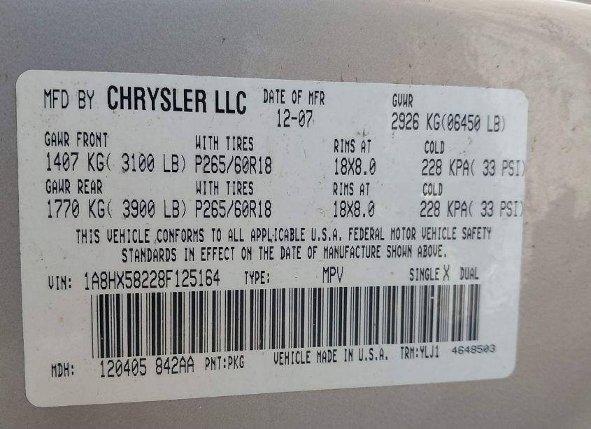 Photo 9 of 2008 Chrysler Aspen LIMITED (VIN 1A8HX58228F125164)