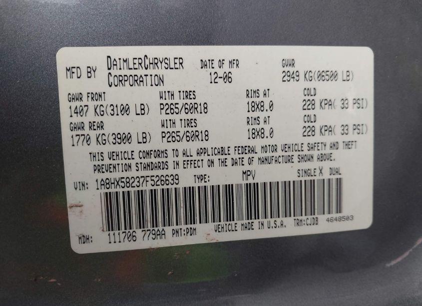 Photo 9 of 2007 Chrysler Aspen LIMITED (VIN 1A8HX58237F526639)