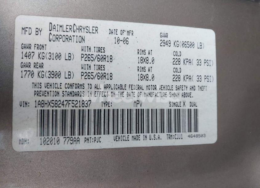 Photo 9 of 2007 Chrysler Aspen LIMITED (VIN 1A8HX58247F521837)