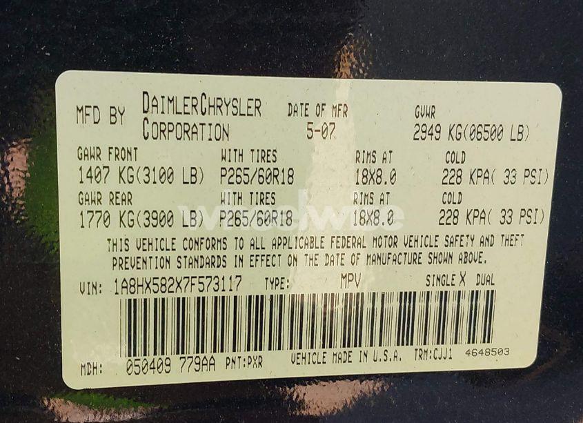 Photo 9 of 2007 Chrysler Aspen LIMITED (VIN 1A8HX582X7F573117)