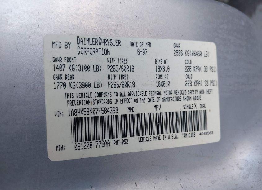 Photo 9 of 2007 Chrysler Aspen LIMITED (VIN 1A8HX58N07F584363)