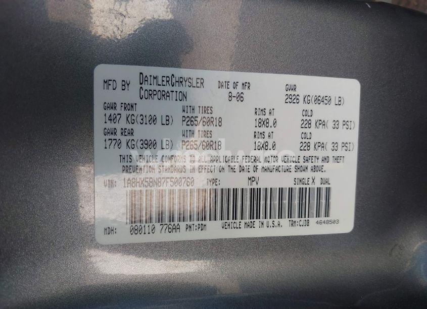 Photo 9 of 2007 Chrysler Aspen LIMITED (VIN 1A8HX58N87F500760)