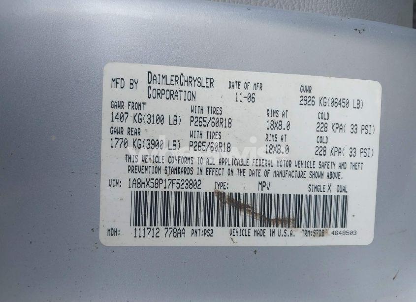 Photo 9 of 2007 Chrysler Aspen LIMITED (VIN 1A8HX58P17F523802)