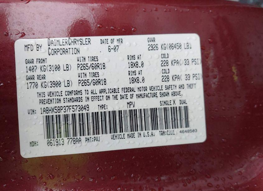 Photo 9 of 2007 Chrysler Aspen LIMITED (VIN 1A8HX58P37F573049)